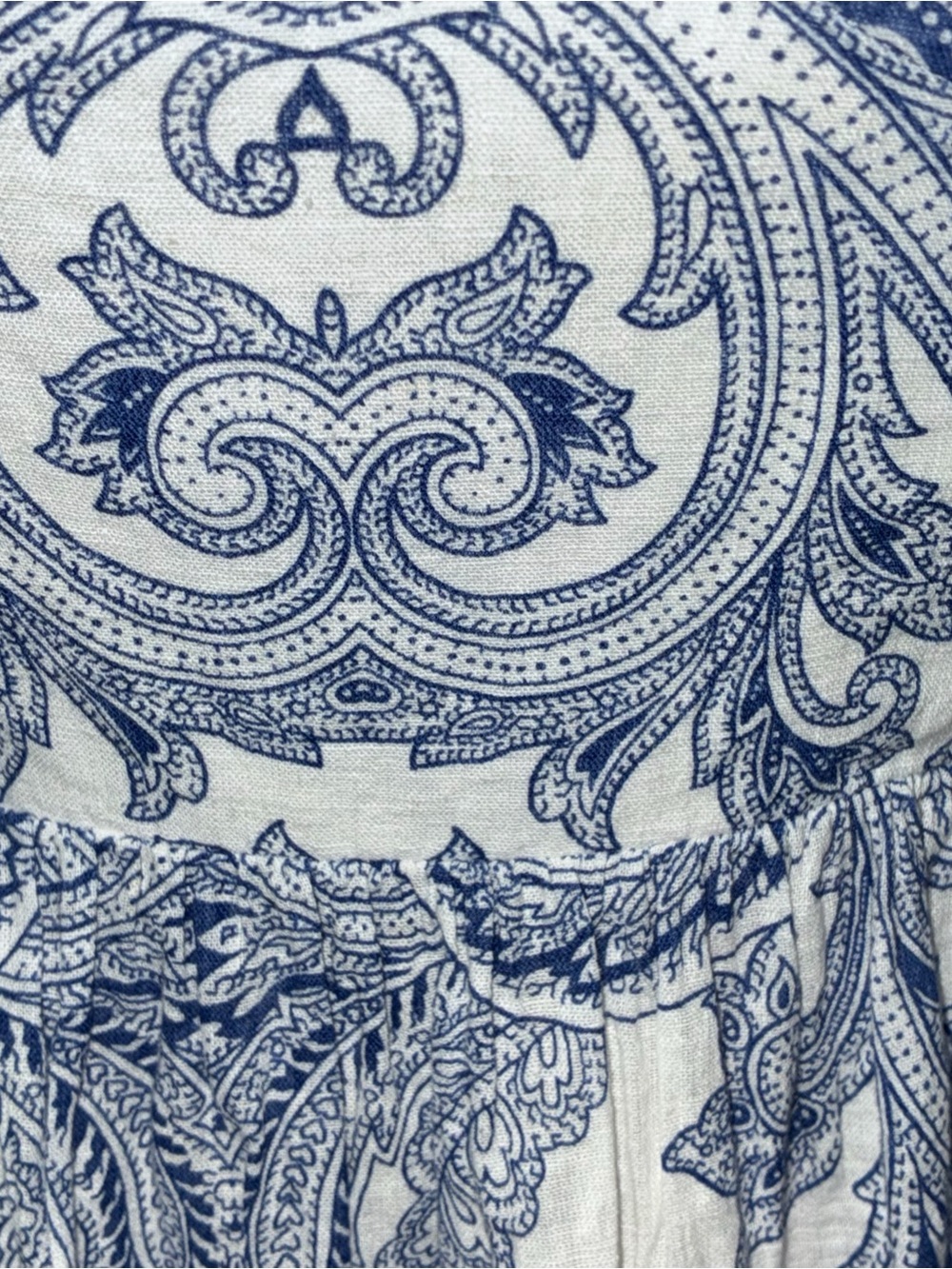 Zara Blue Paisley Print Sweetheart Mini Summer Sundress Cotton and Linen Blend - Picture 7 of 9